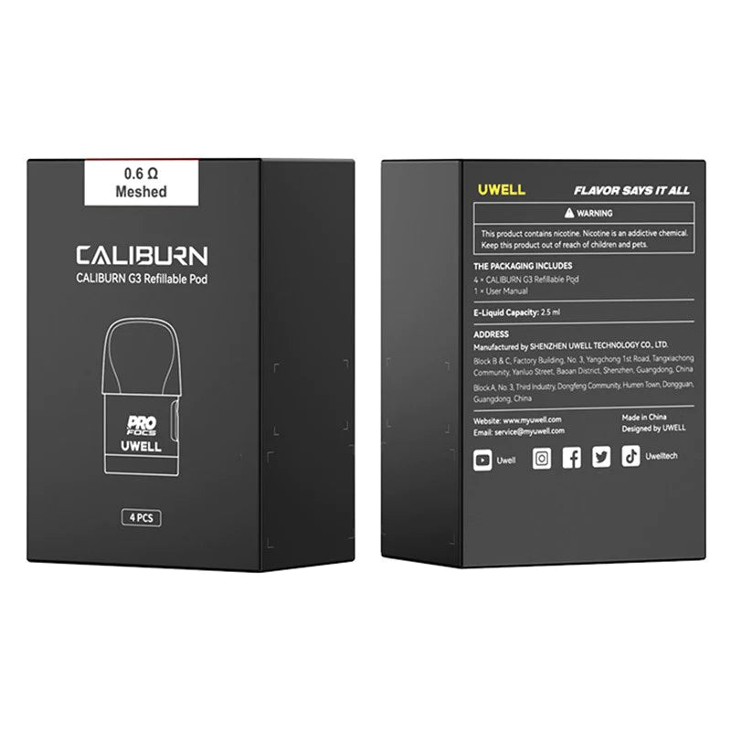 Nicotine-free Vape Pods Uwell Caliburn G3 Replacement Pods (4-Pack) - 0.9 Ohm, 2mL CRC Top-Fill, For Caliburn G3/G3 Pro Pod System Nicotine-free Vape Pods Uwell Caliburn G3 Replacement Pods (4-Pack) - 0.9 Ohm, 2mL CRC Top-Fill, For Caliburn G3/G3 Pro Pod System